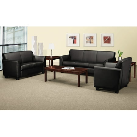 Black VL873SB11 basyx VL870 Series Leather Reception Three-Cushion Sofa 73w x 28 3//4d x 32h